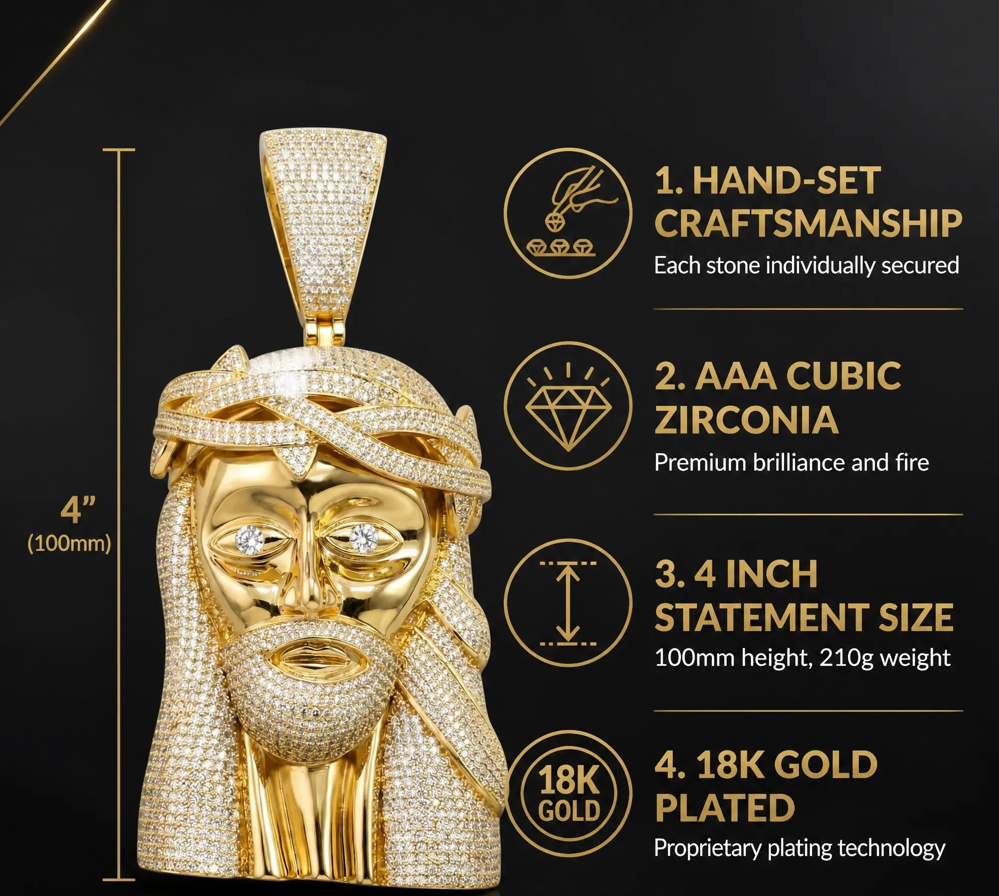 Iced Out Jesus Pendant – Hand-set pendant necklace