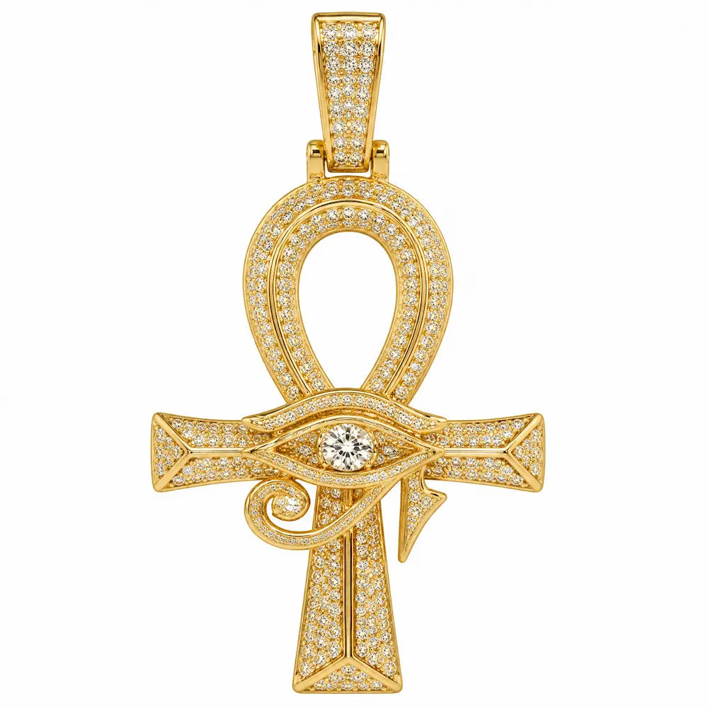 50mm iced out ankh cross pendant gold
