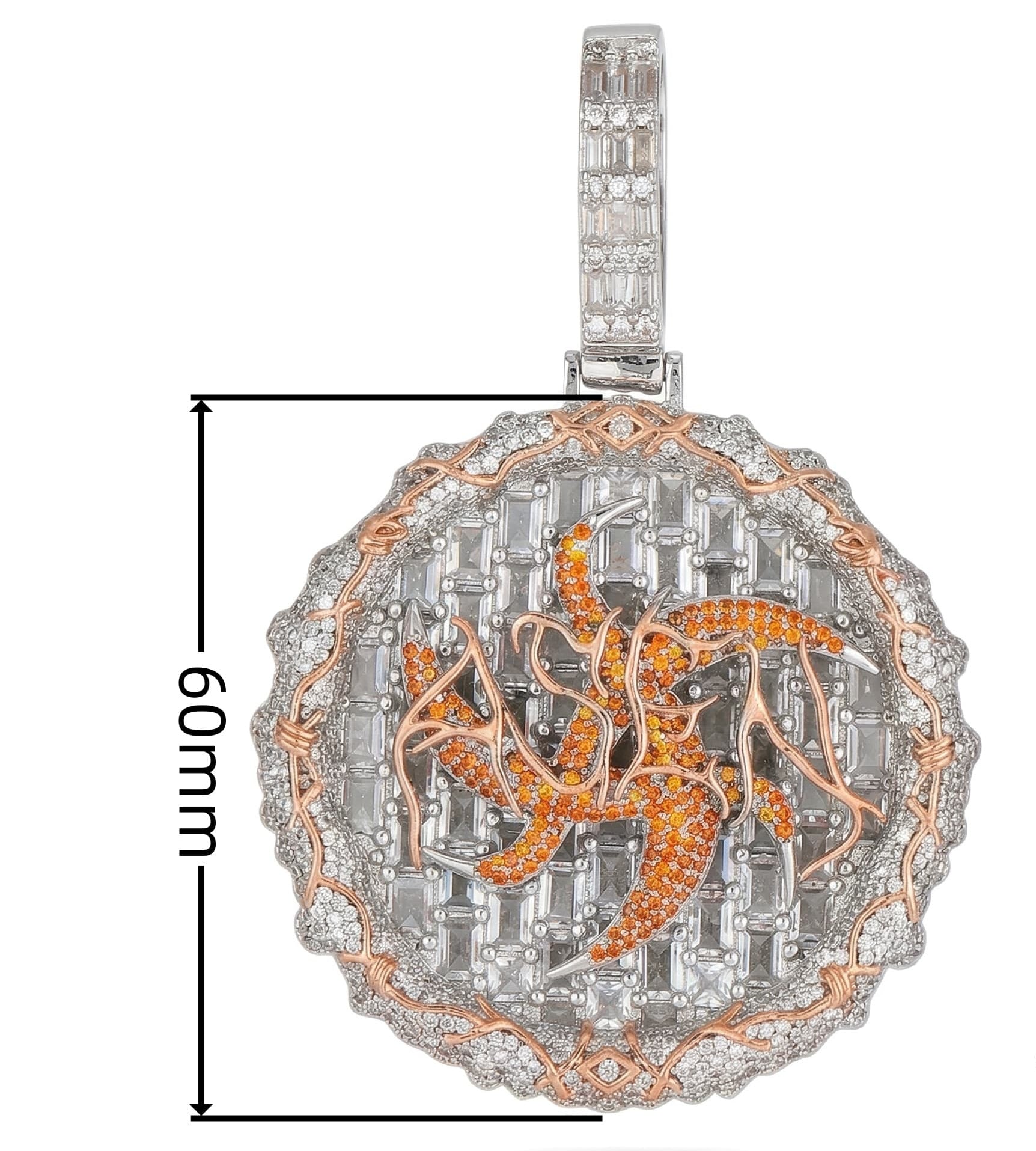 60MM iced out two-tone dragon pendant size reference