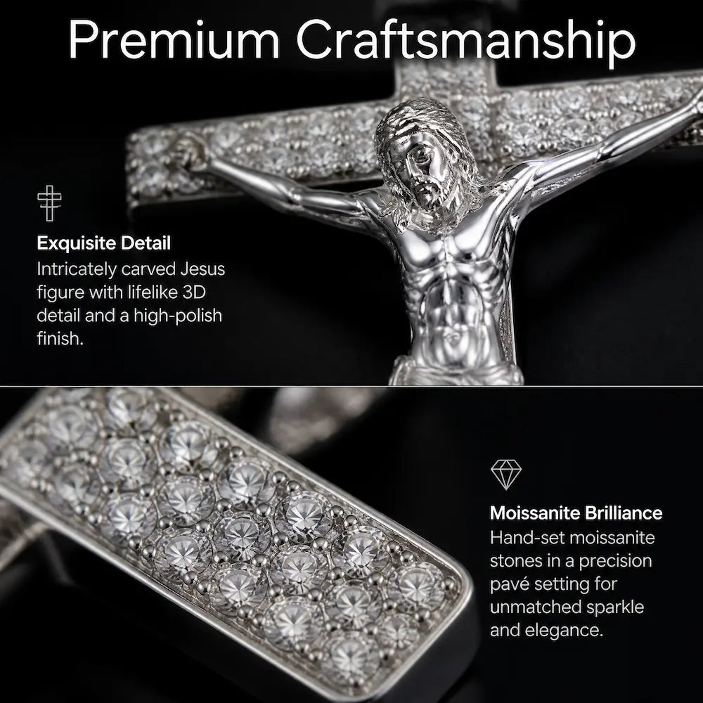 Iced out Jesus cross pendant with moissanite stones and solid metal base