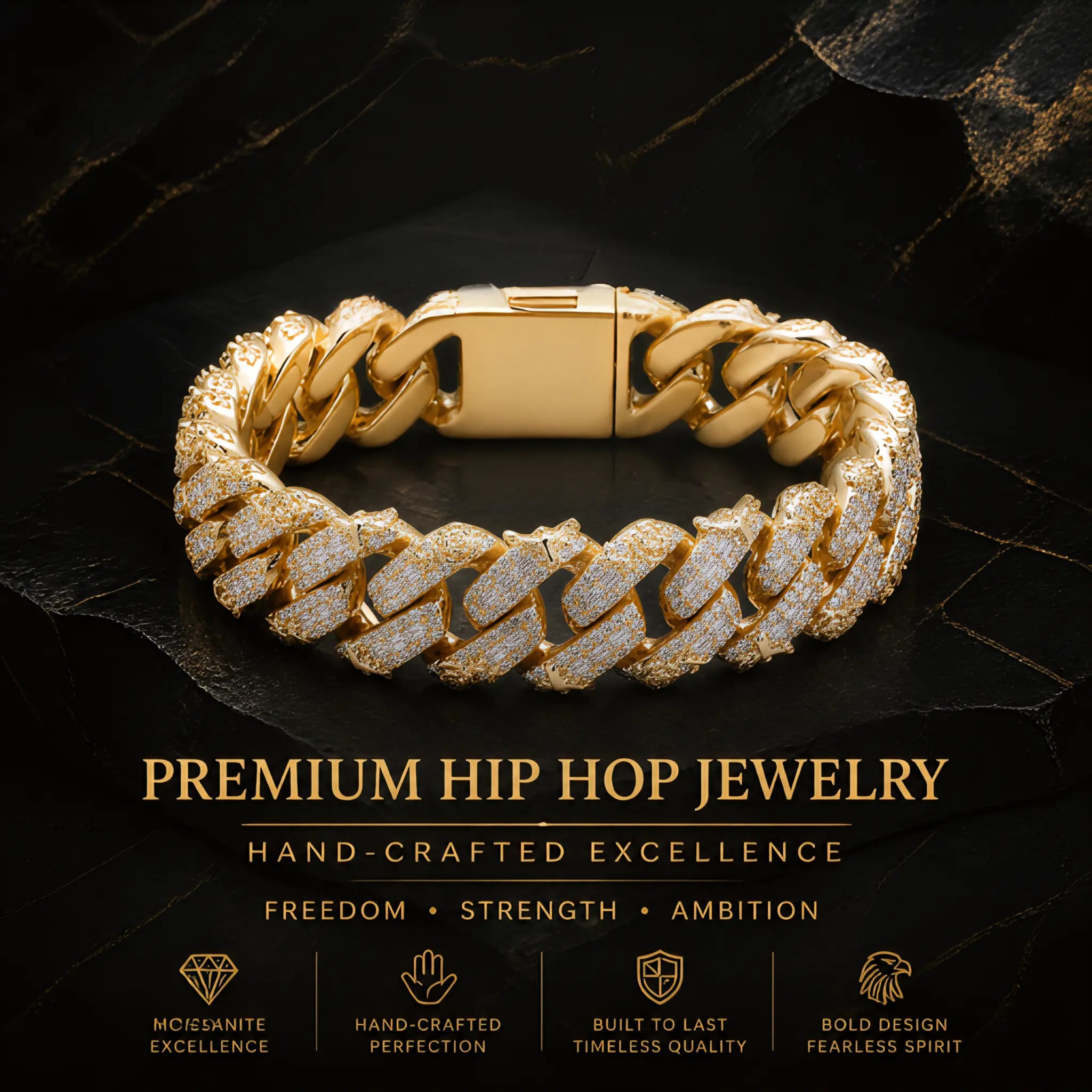 Iced Out Moissanite Eagle Cuban Link Bracelet