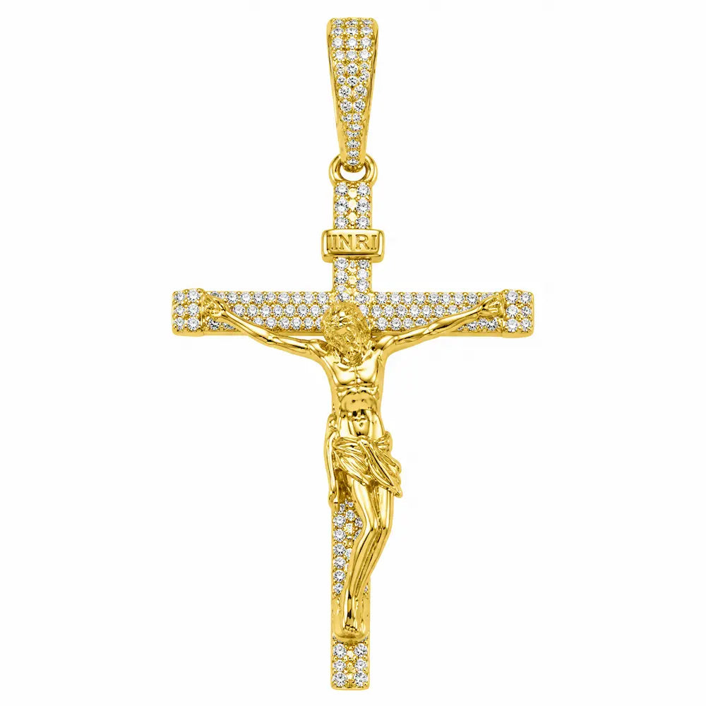 SPACEICE moissanite iced-out INRI Jesus crucifix pendant in gold