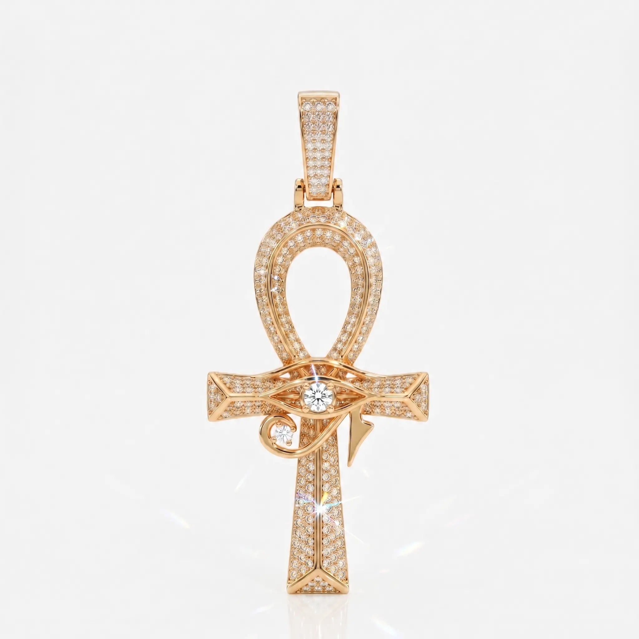 50mm iced out ankh cross pendant gold