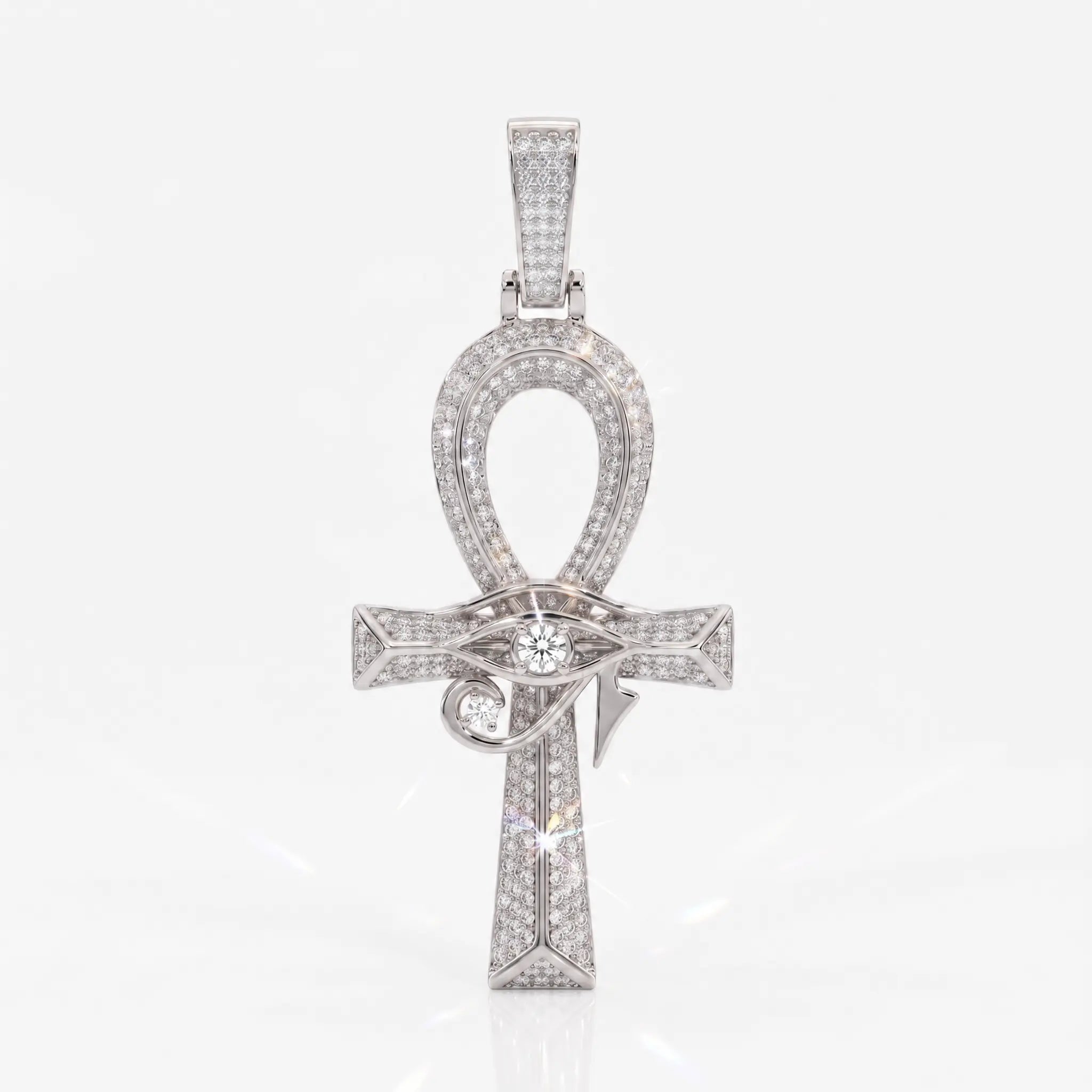50mm iced out ankh cross pendant white gold