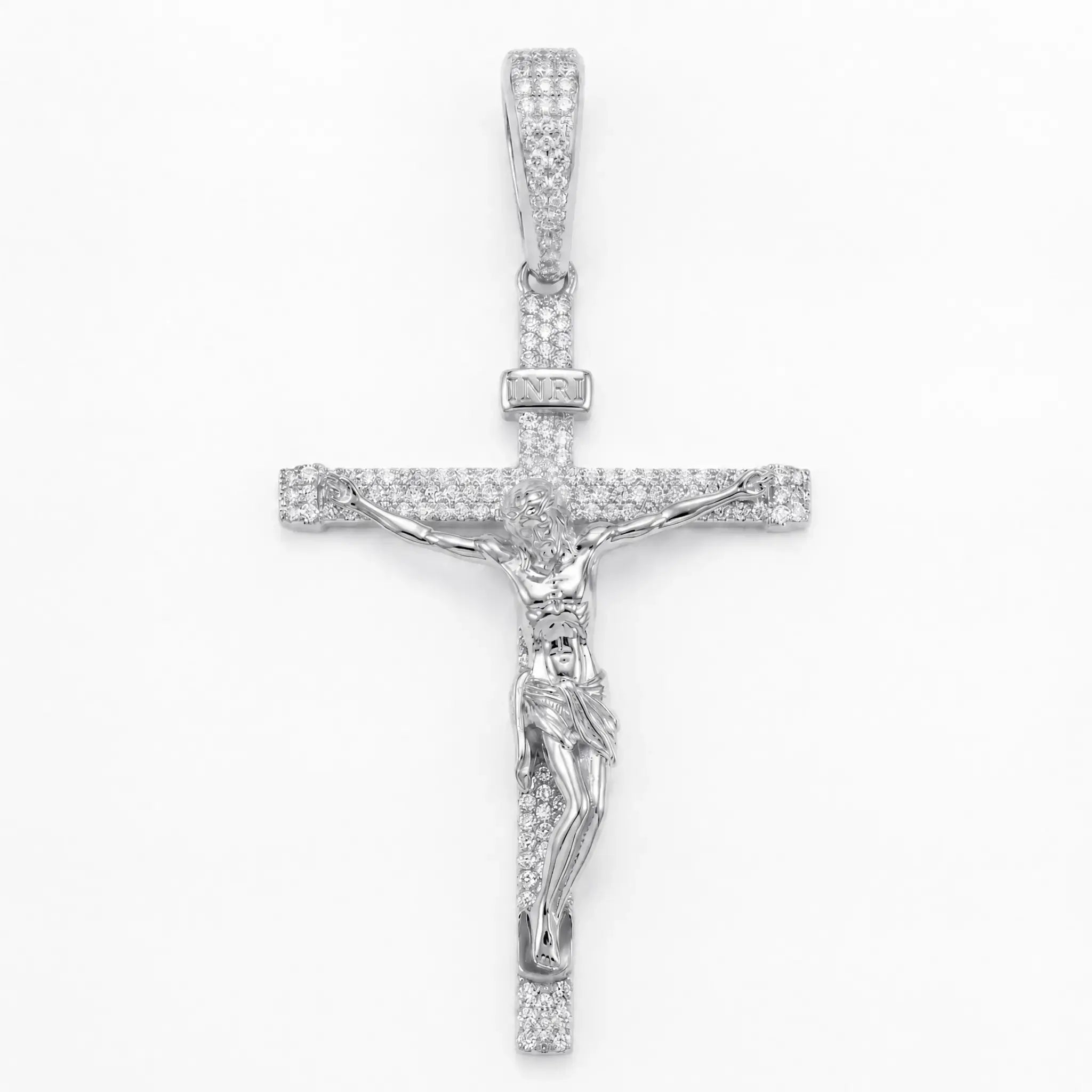 SPACEICE moissanite iced-out INRI Jesus crucifix pendant in Silver