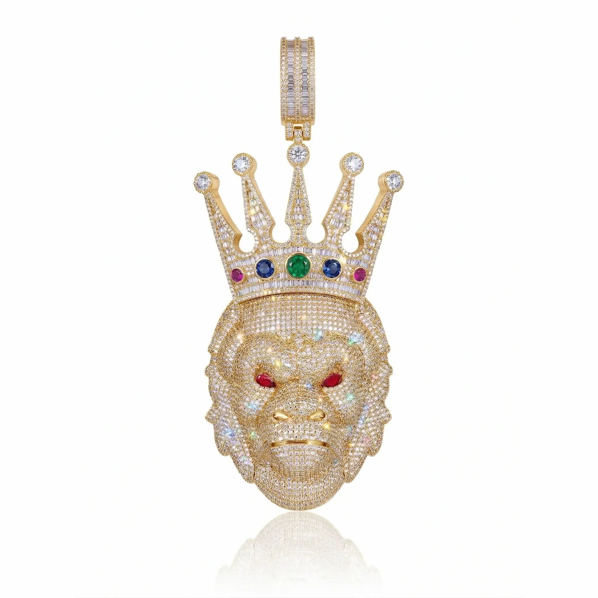 Iced Out Crown Gorilla Head Pendant – Hand-Set Hip Hop Statement Necklace for Men & Women