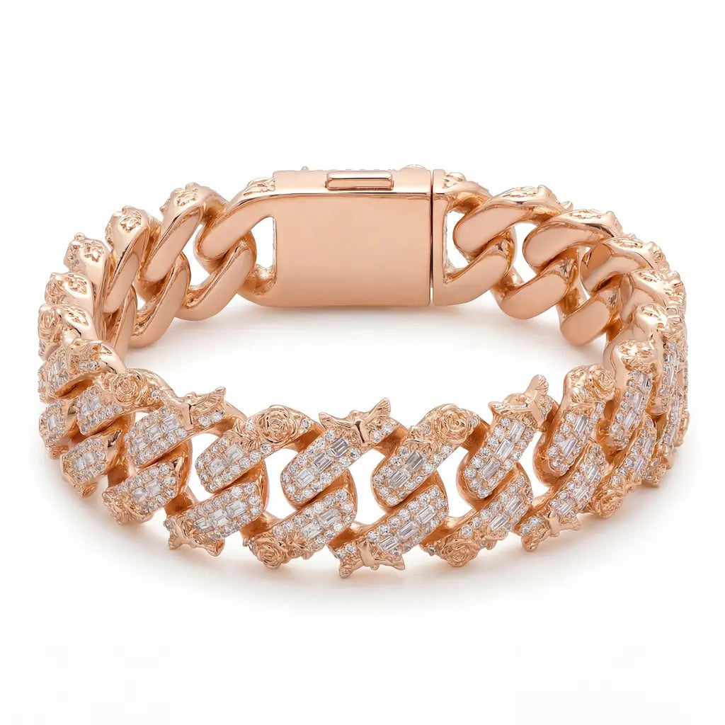 Rose Gold Iced Out Eagle Cuban Link Bracelet featuring premium CZ stones and custom Cuban links