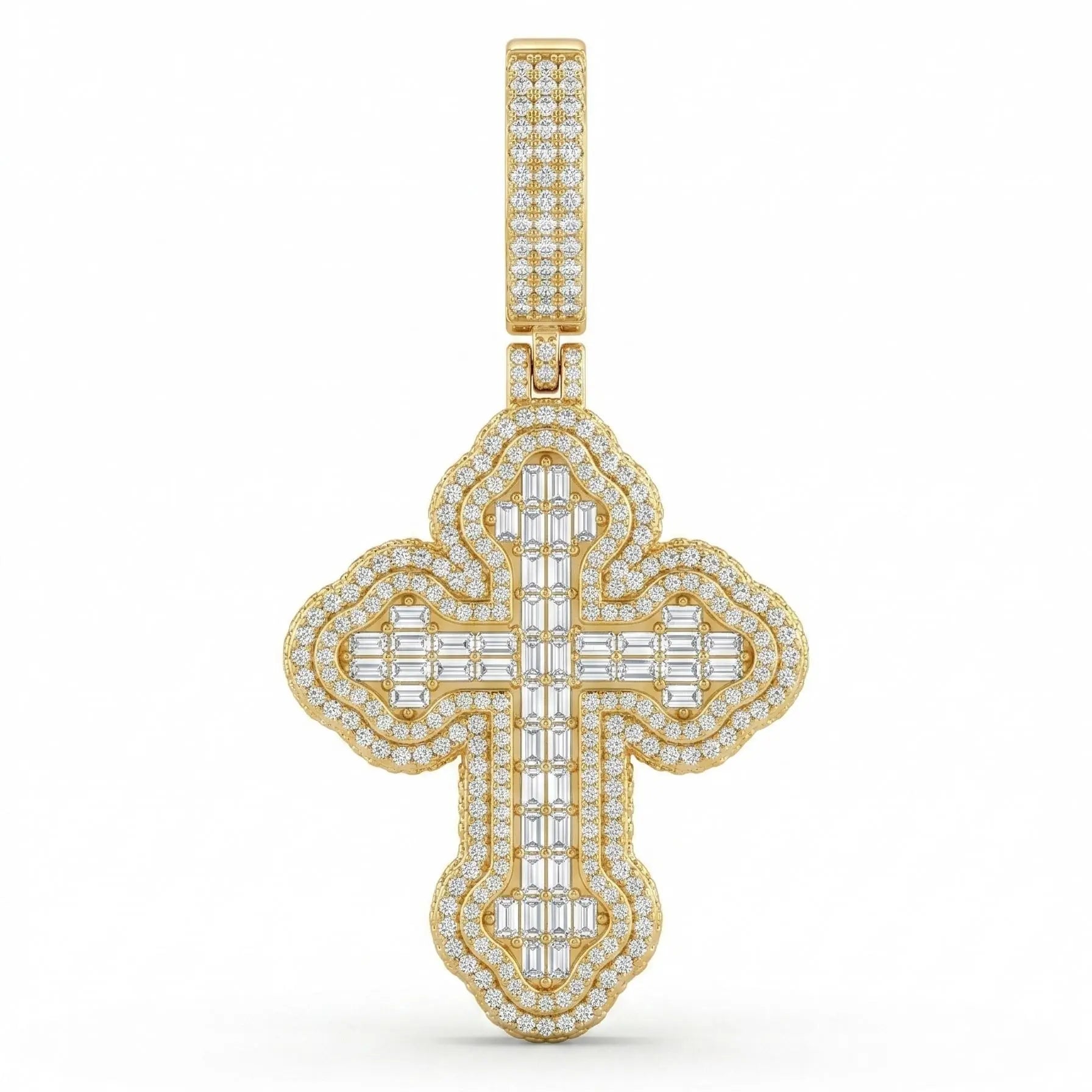 40mm baguette moissanite cross pendant with iced out religious design and gold-plated finish - Gold