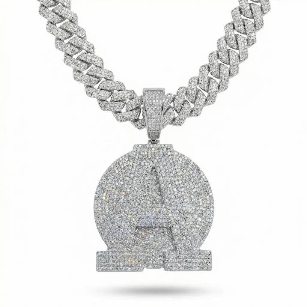 Spaceice 2 Inch Iced Out Custom Letter A Pendant with Cuban link chain, hip-hop style