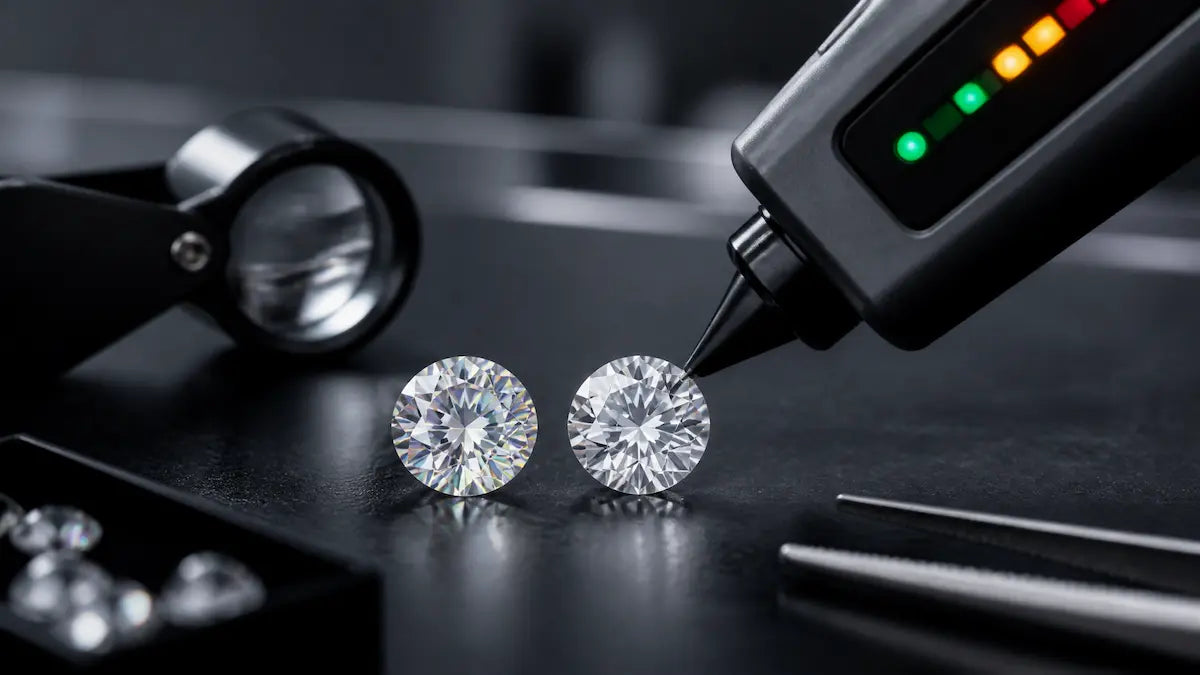 Diamond tester testing a moissanite stone