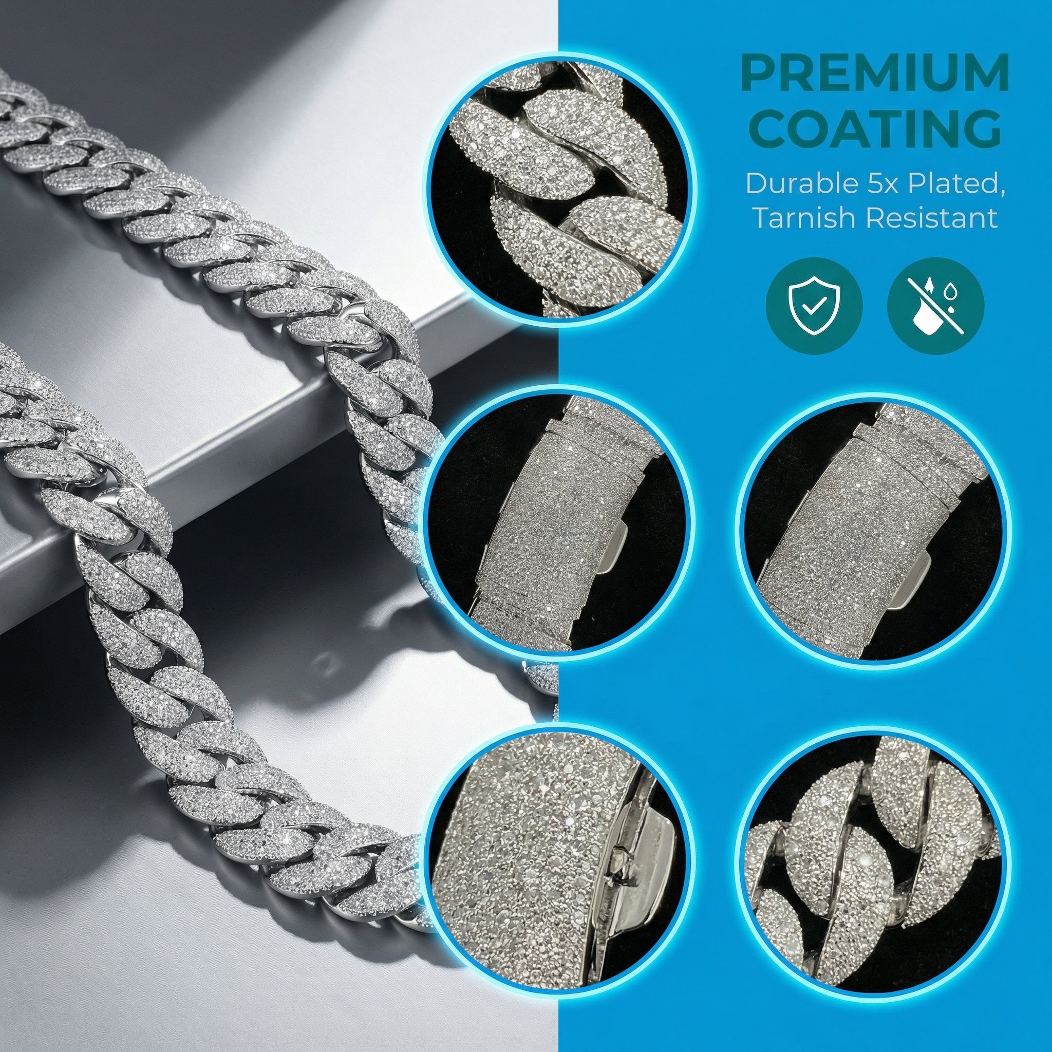 30mm Cuban link chain clasp detail iced out cubic zirconia stones close up