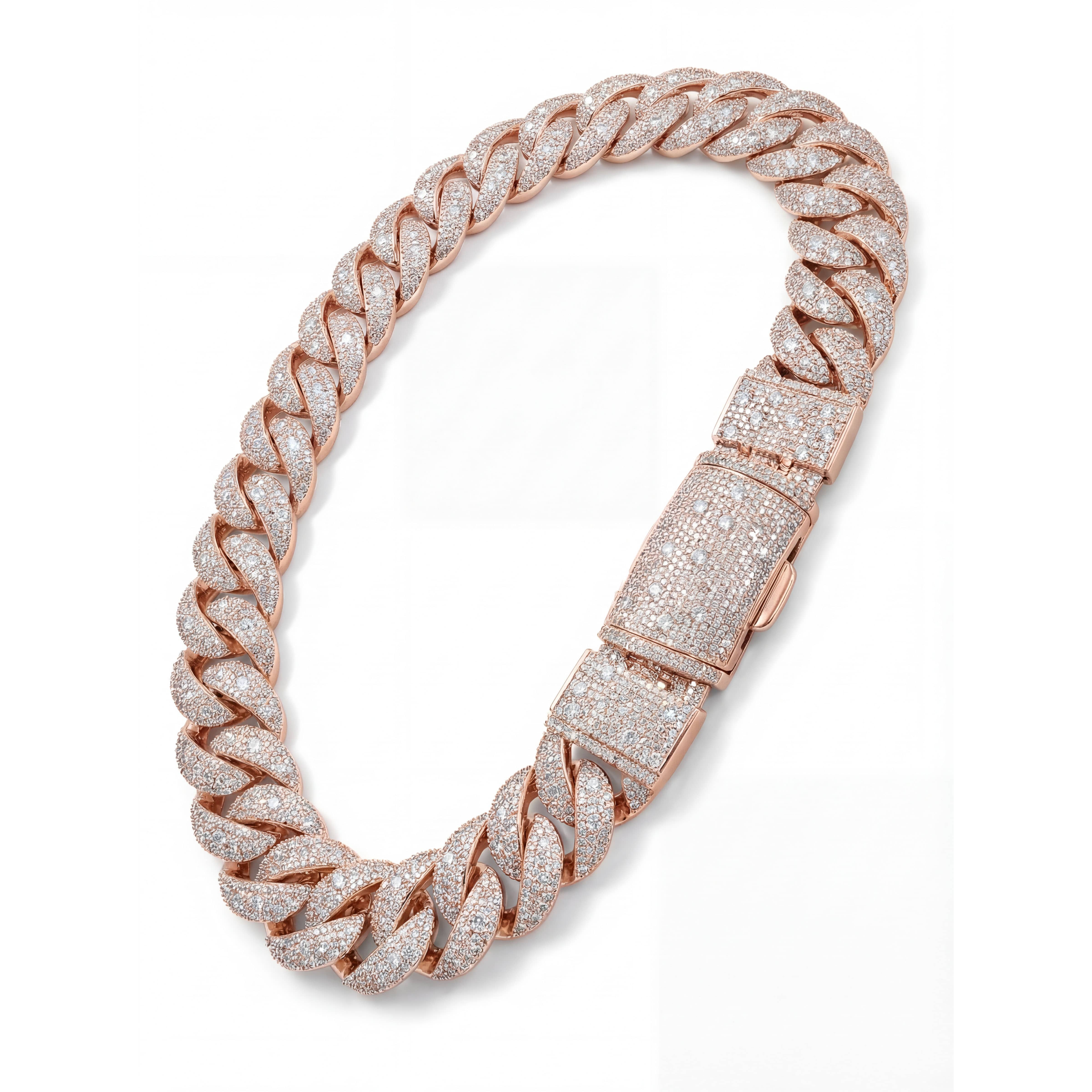 30mm iced out Cuban link chain rose gold cubic zirconia hip hop chain