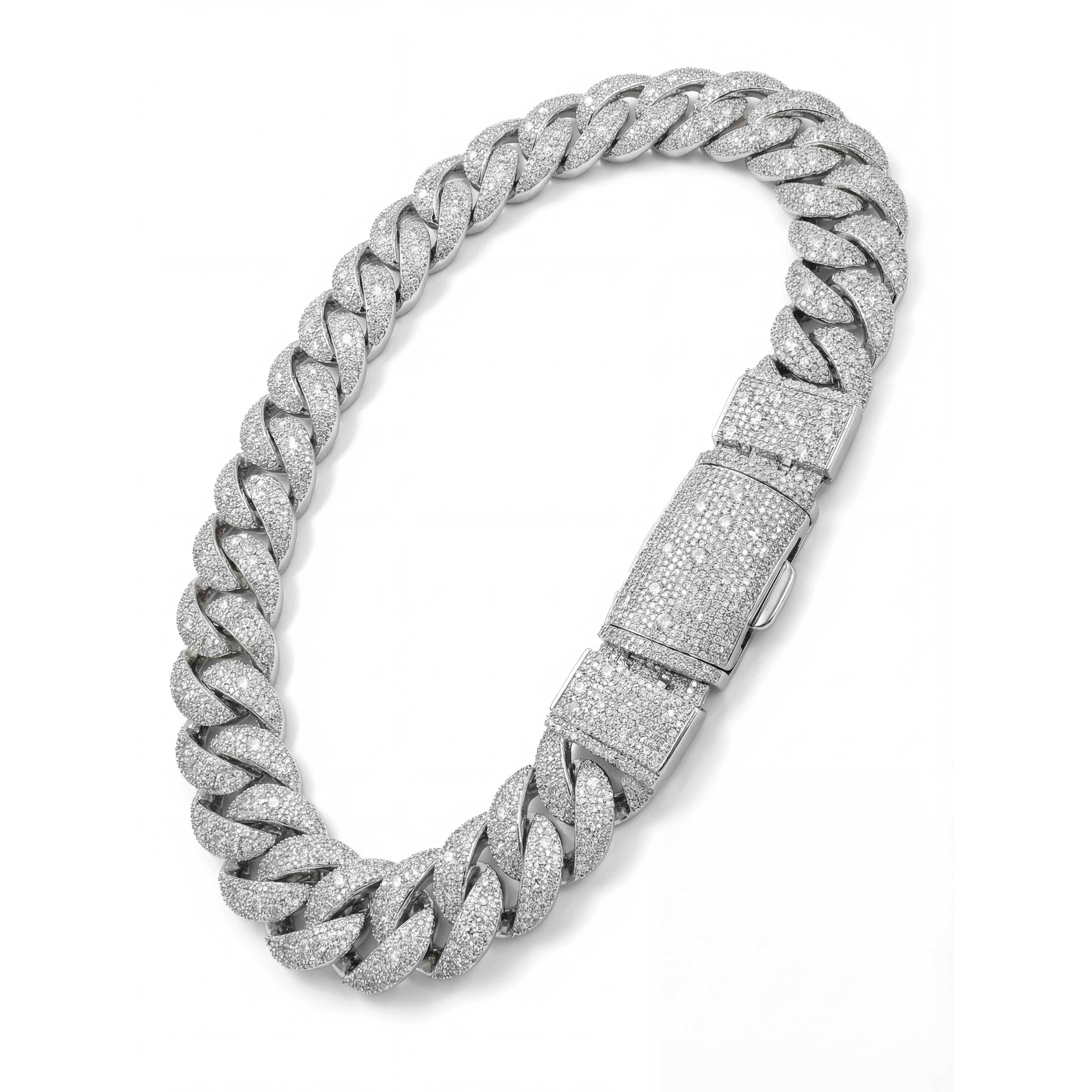 30mm iced out Cuban link chain white gold cubic zirconia mens jewelry