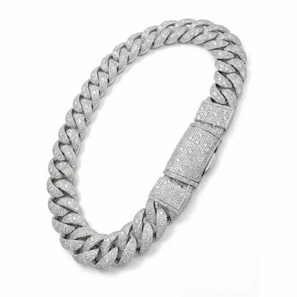 30mm iced out Cuban link chain white gold cubic zirconia mens jewelry