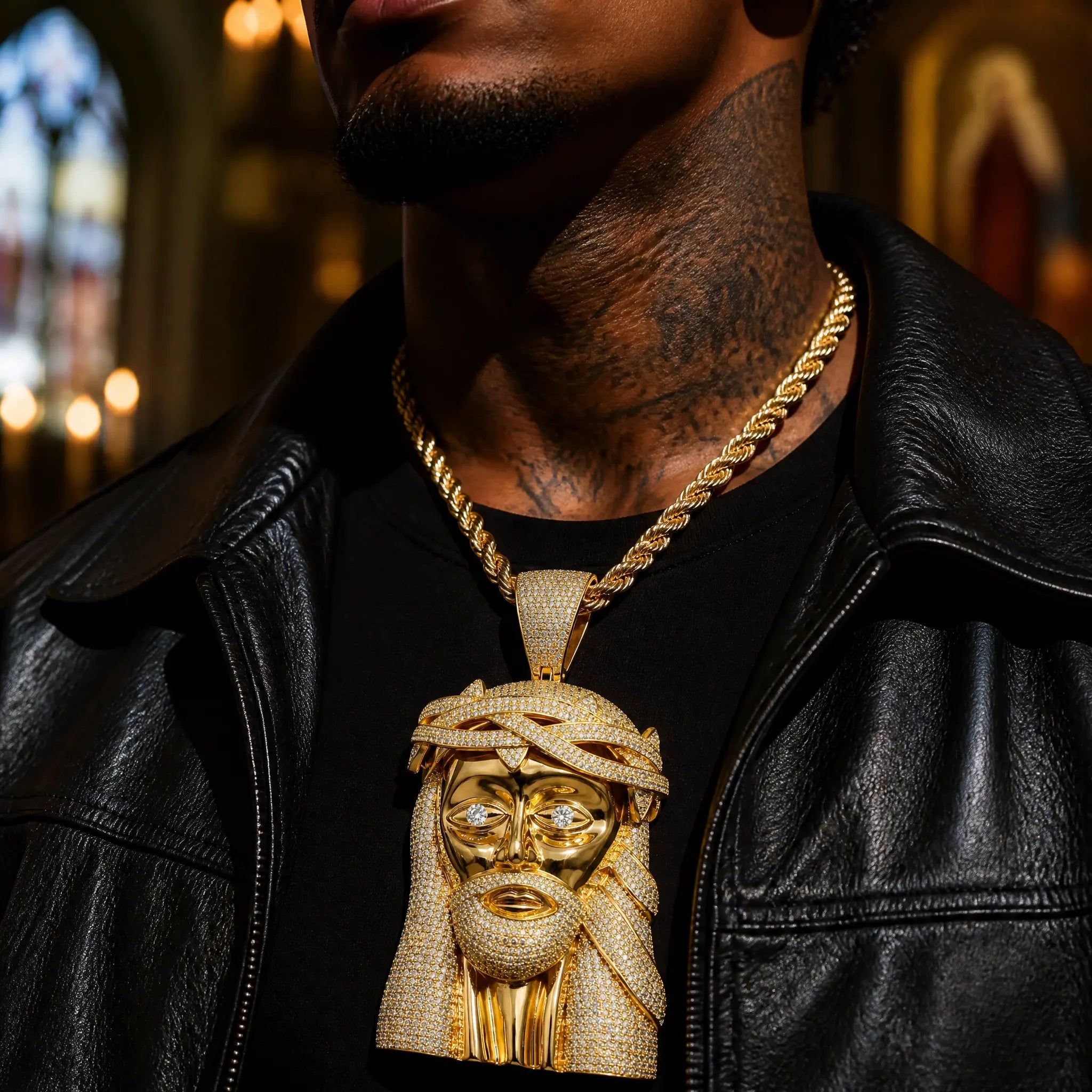 4 Inch Iced Out Jesus Pendant - Worn by the model