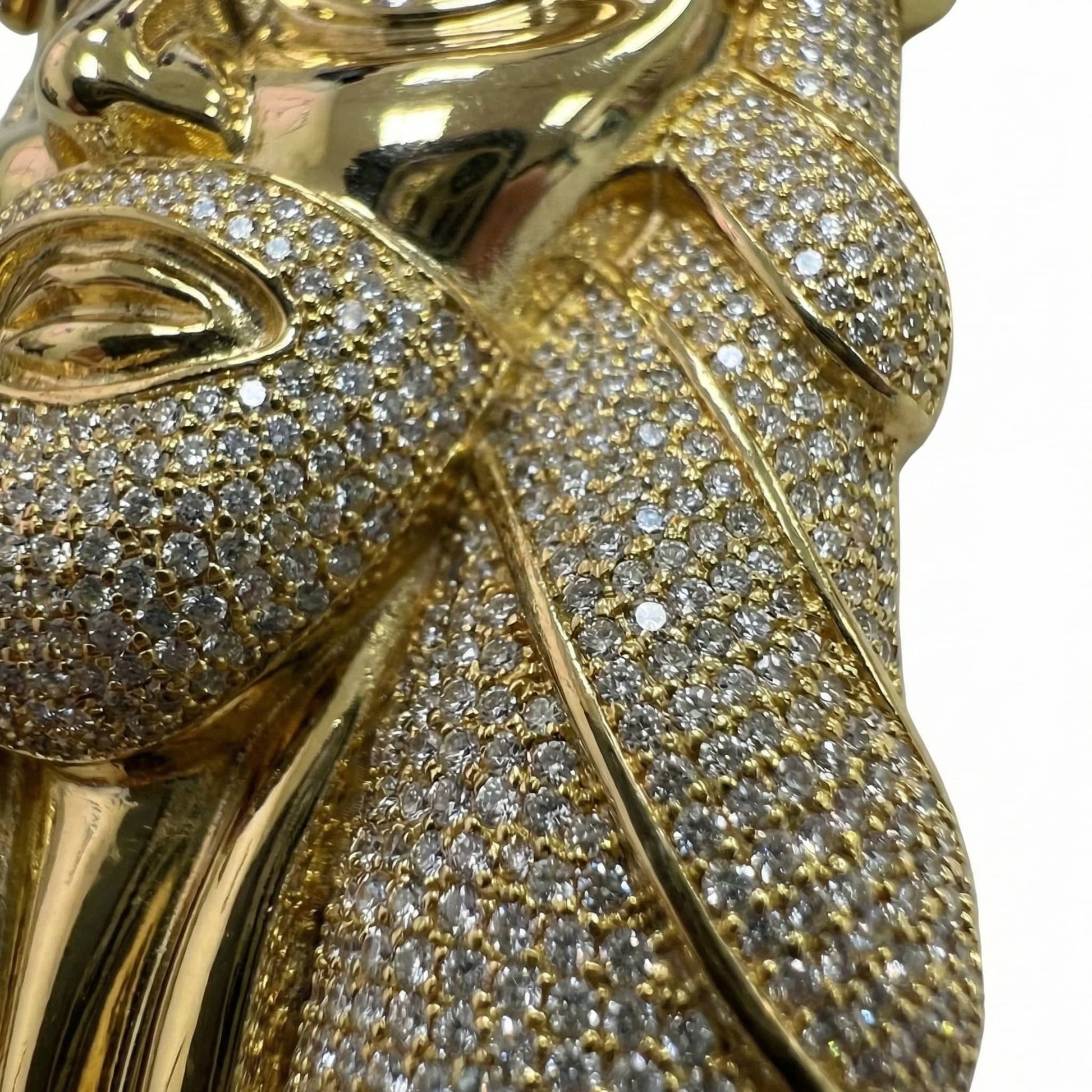 Close-up of sparkling stone detailing on the 4Inch Iced Jesus Pendant