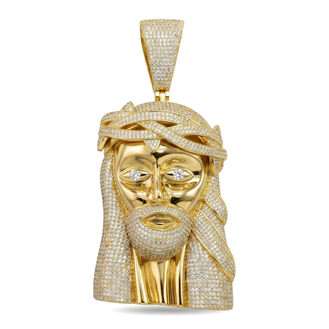 4Inch Iced Jesus Pendant, gold-tone finish, full front view