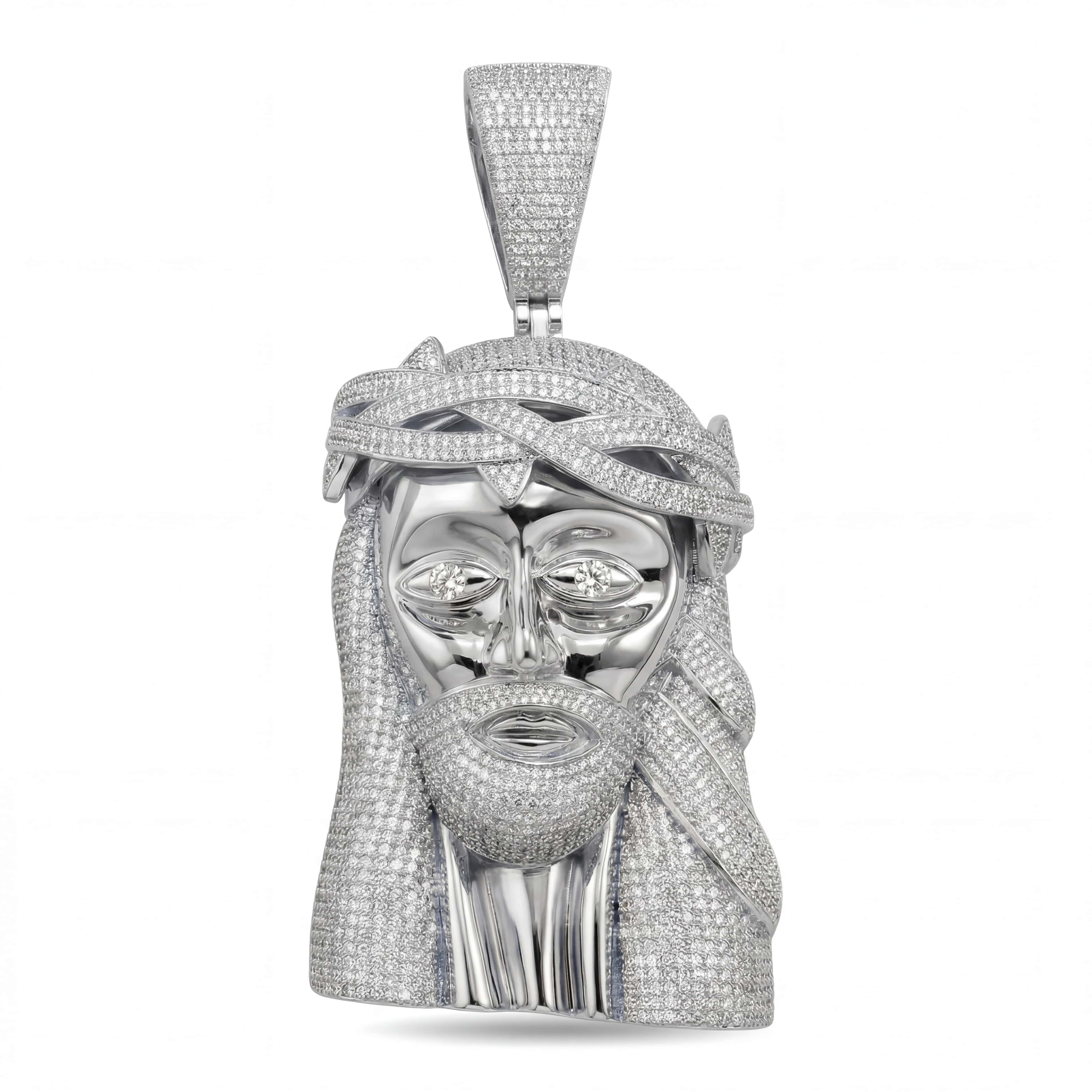 Silver-tone version of the 4Inch Iced Jesus Pendant