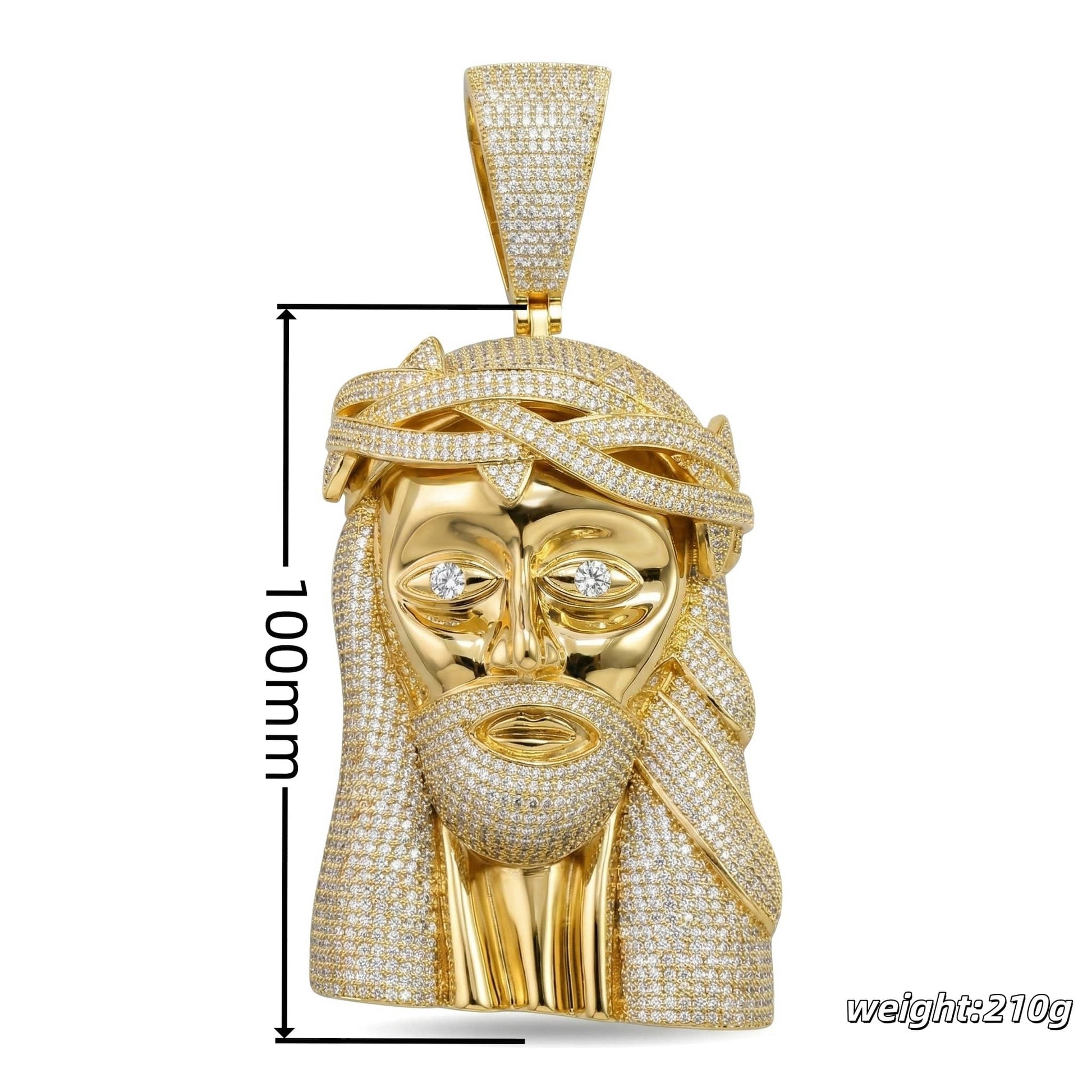 Size guide for the 4Inch Iced Jesus Pendant, showing dimensions