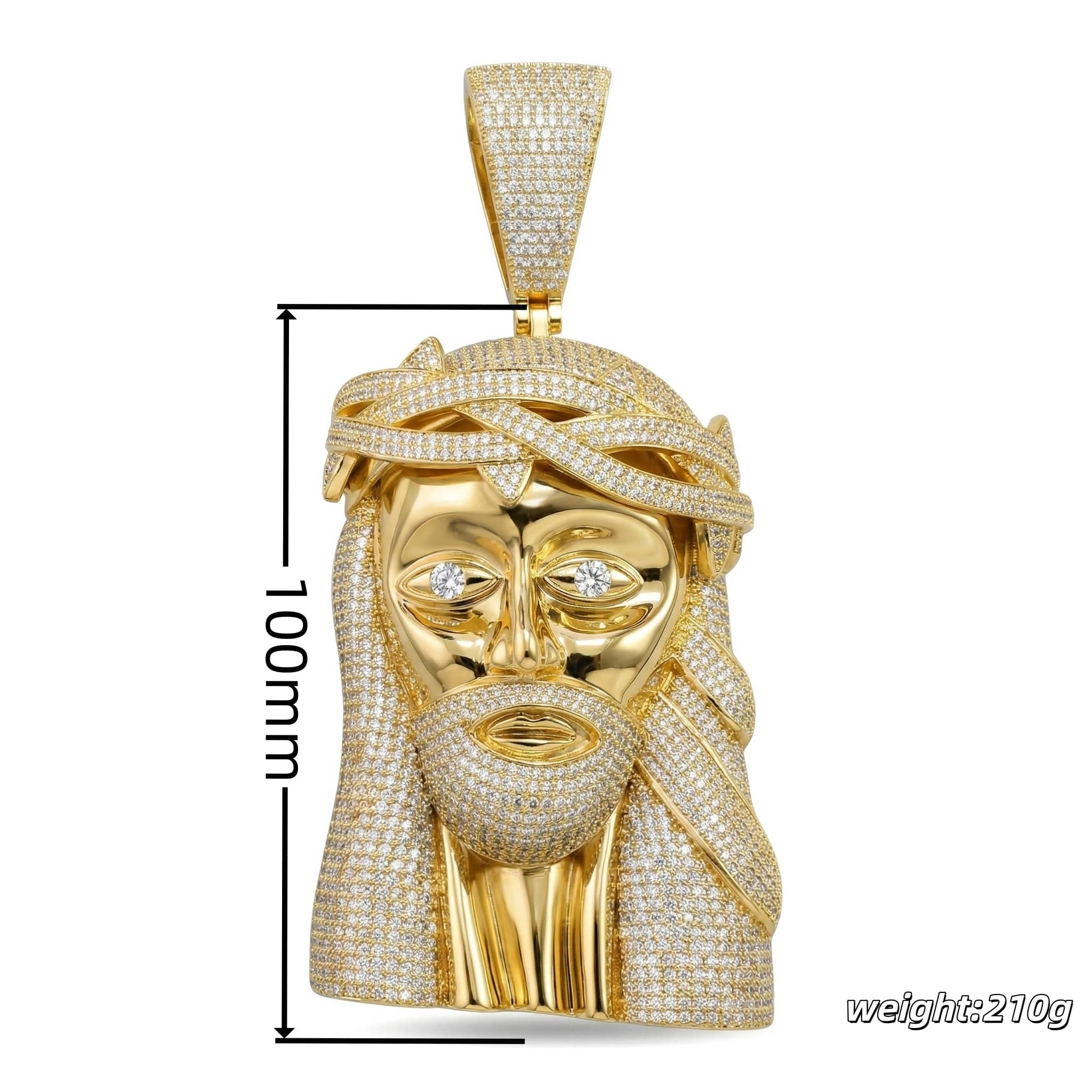 Size guide for the 4Inch Iced Jesus Pendant, showing dimensions