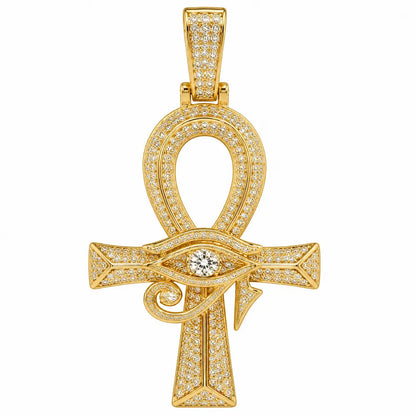 50mm iced out ankh cross pendant gold
