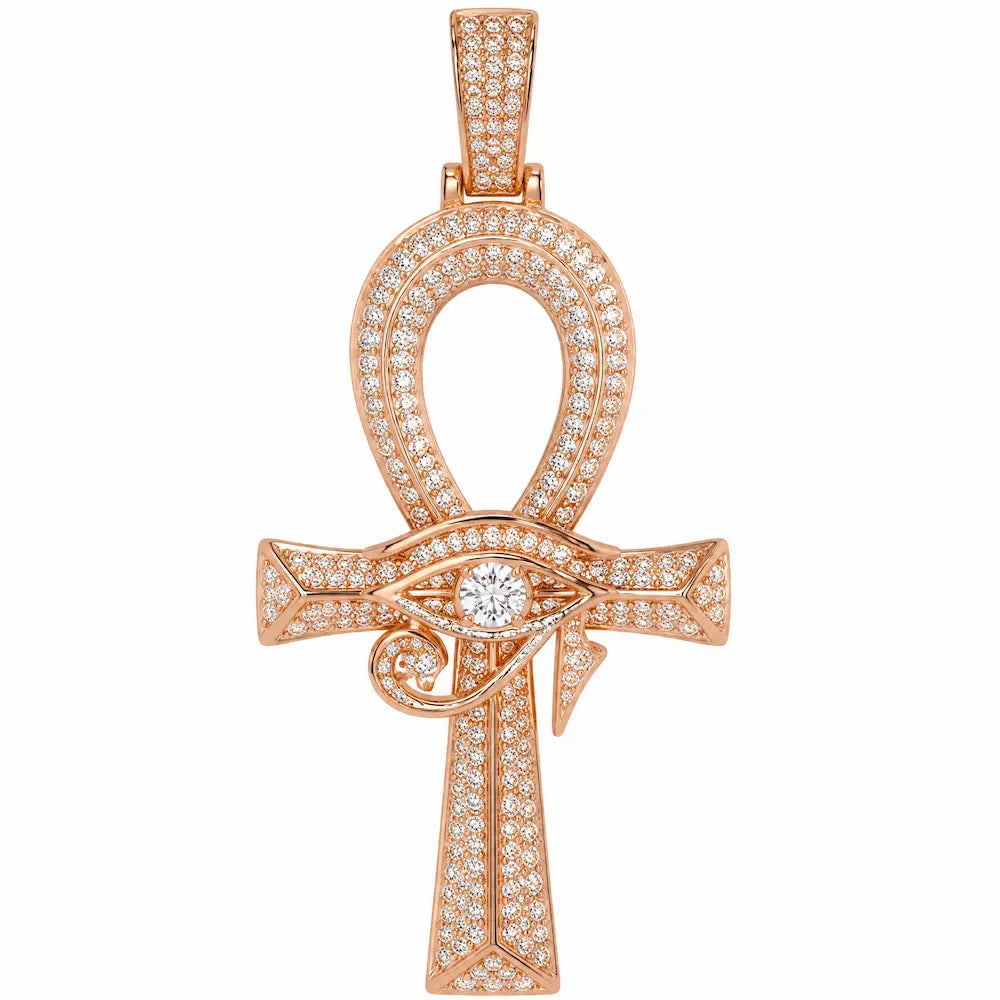 50mm iced out ankh cross pendant rose gold