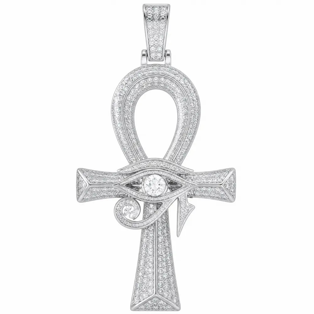 50mm iced out ankh cross pendant white gold