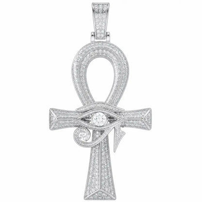 50mm iced out ankh cross pendant white gold