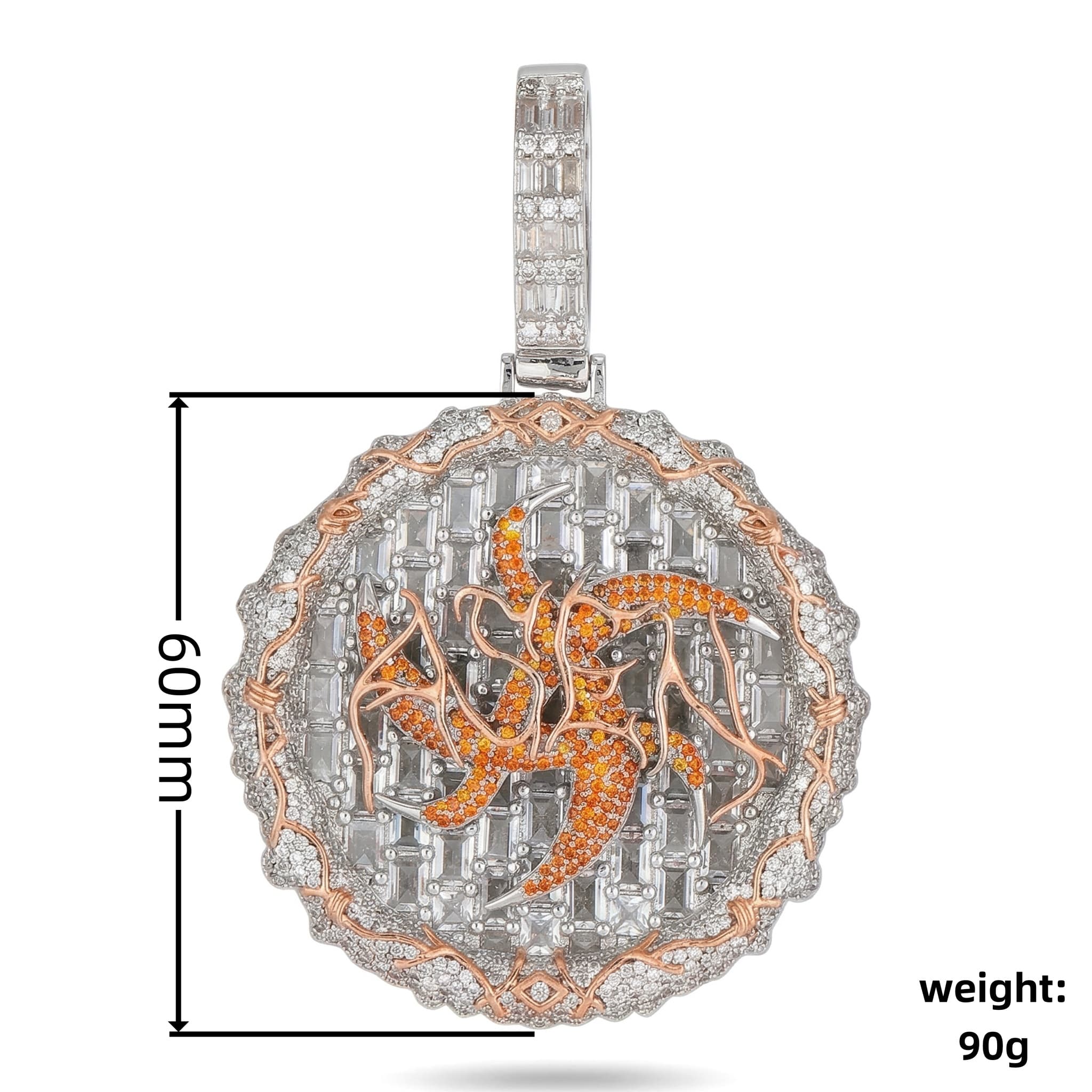 60MM iced out two-tone dragon pendant size reference