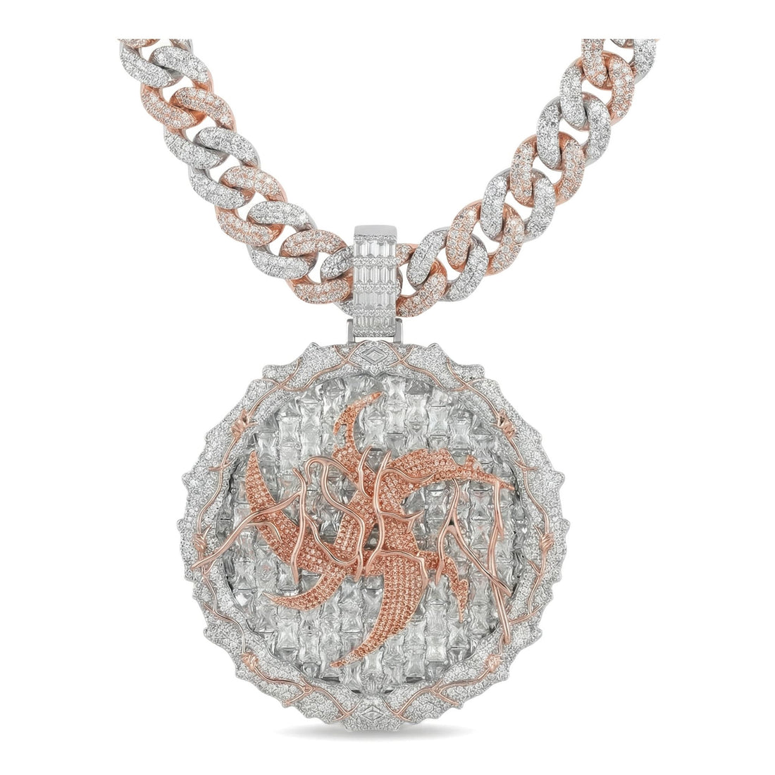60MM iced out two-tone dragon pendant with Cuban link chain