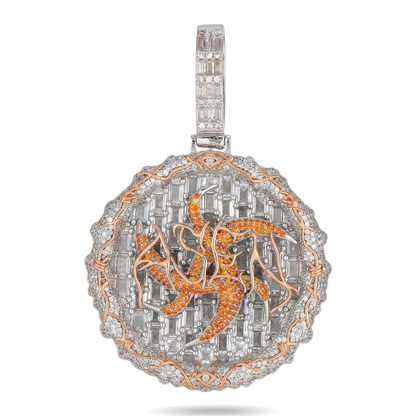 Front view of 60MM iced out two-tone dragon pendant