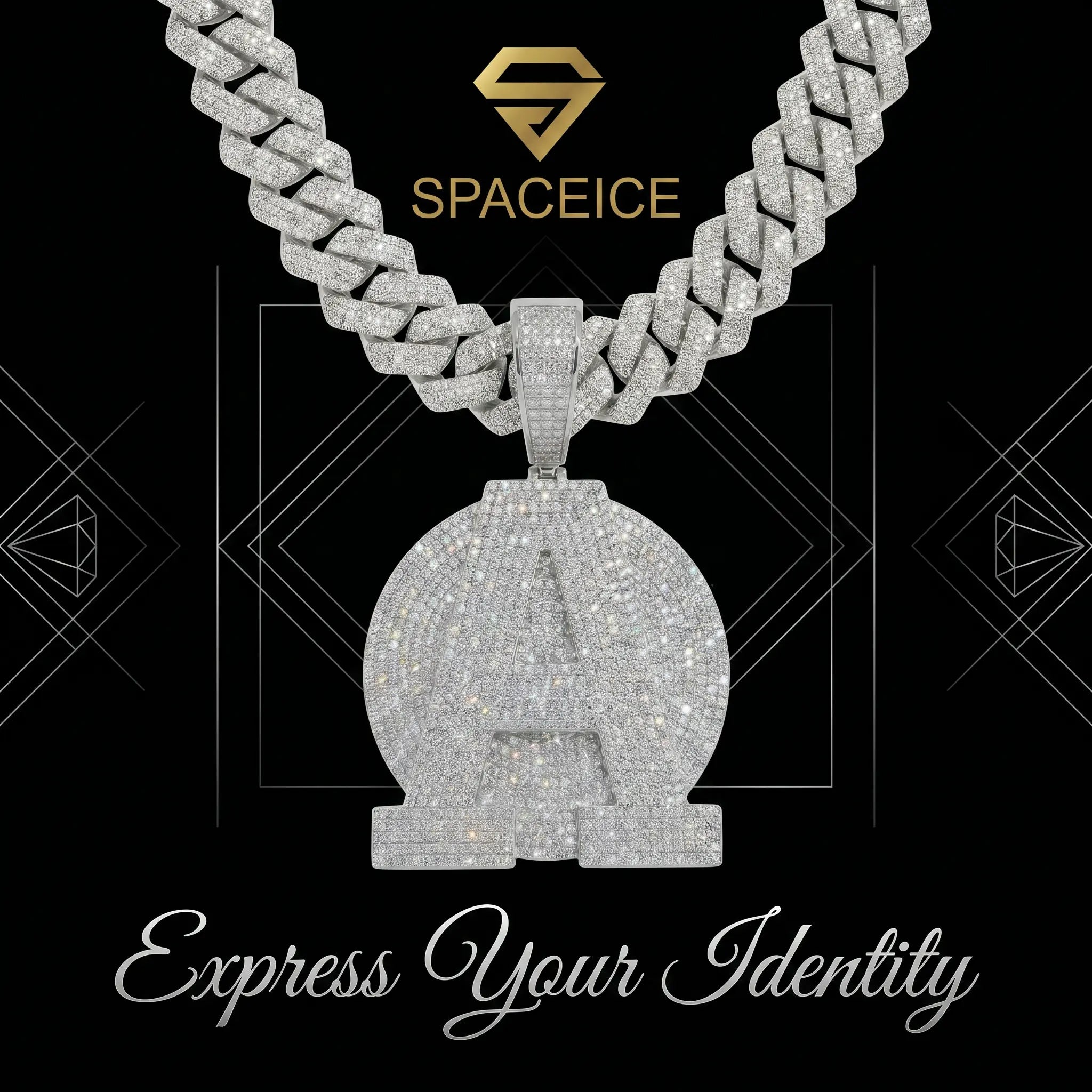 Custom Iced Out Initial A Pendant with Hand-Set CZ Stones, Big Round Letter A Medallion Necklace, Silver Miami Cuban Chain Hip Hop Men Personalized Jewelry