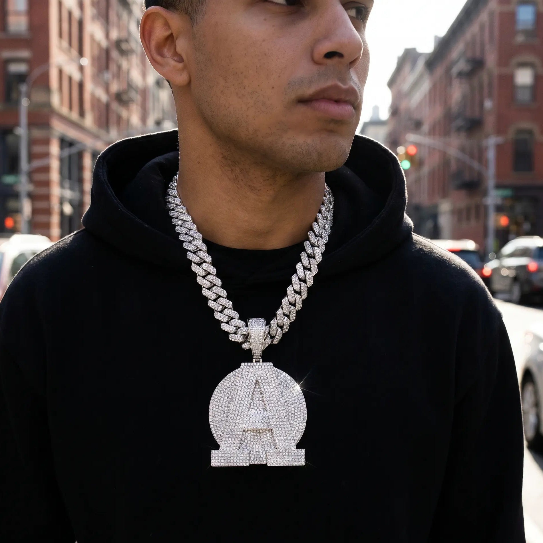 Iced Custom A-Z Letter Pendant - Worn by the model