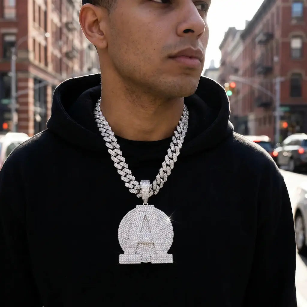 Iced Custom A-Z Letter Pendant - Worn by the model