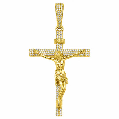 SPACEICE moissanite iced-out INRI Jesus crucifix pendant in gold