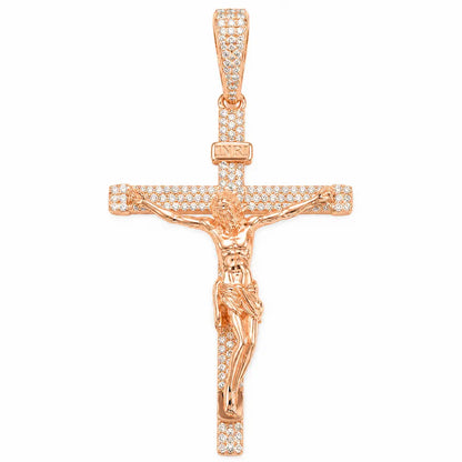 SPACEICE moissanite iced-out INRI Jesus crucifix pendant in rose gold