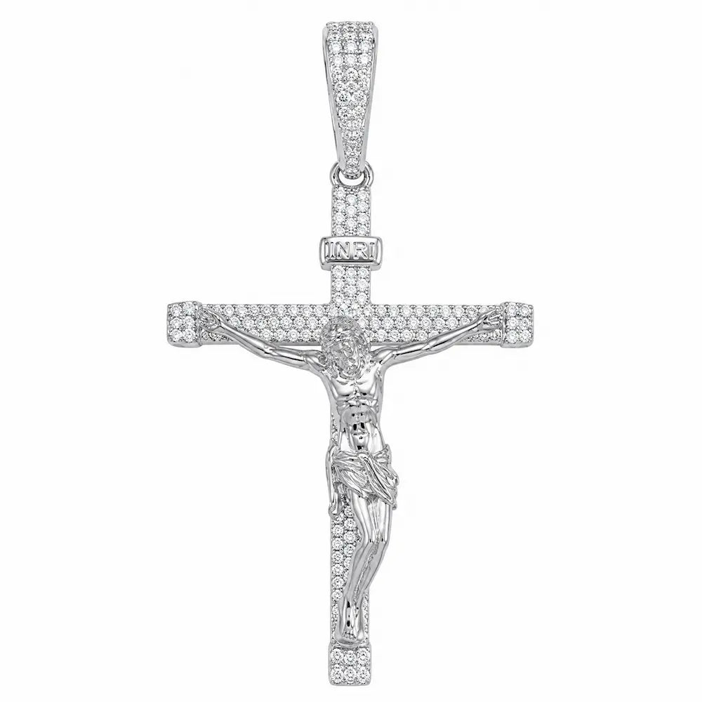 SPACEICE moissanite iced-out INRI Jesus crucifix pendant in Silver