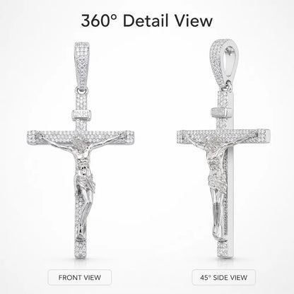 SPACEICE Fully Paved Moissanite Jesus Cross Pendant (Front & Side Views)
