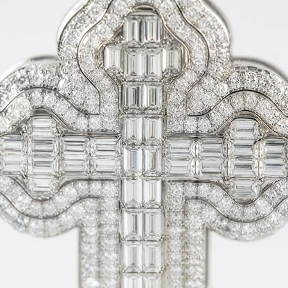 40mm baguette moissanite cross pendant with iced out religious design and gold-plated finish - Detail view