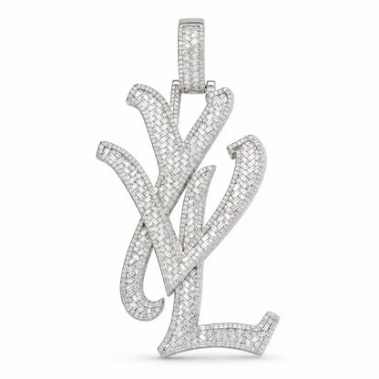 Iced out baguette YVL pendant with moissanite and CZ stones, prong settings, and hip hop style finish