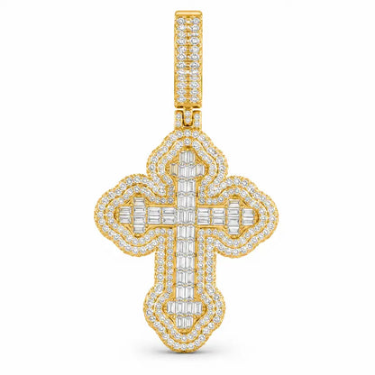 40mm baguette moissanite cross pendant with iced out religious design and gold-plated finish - Gold