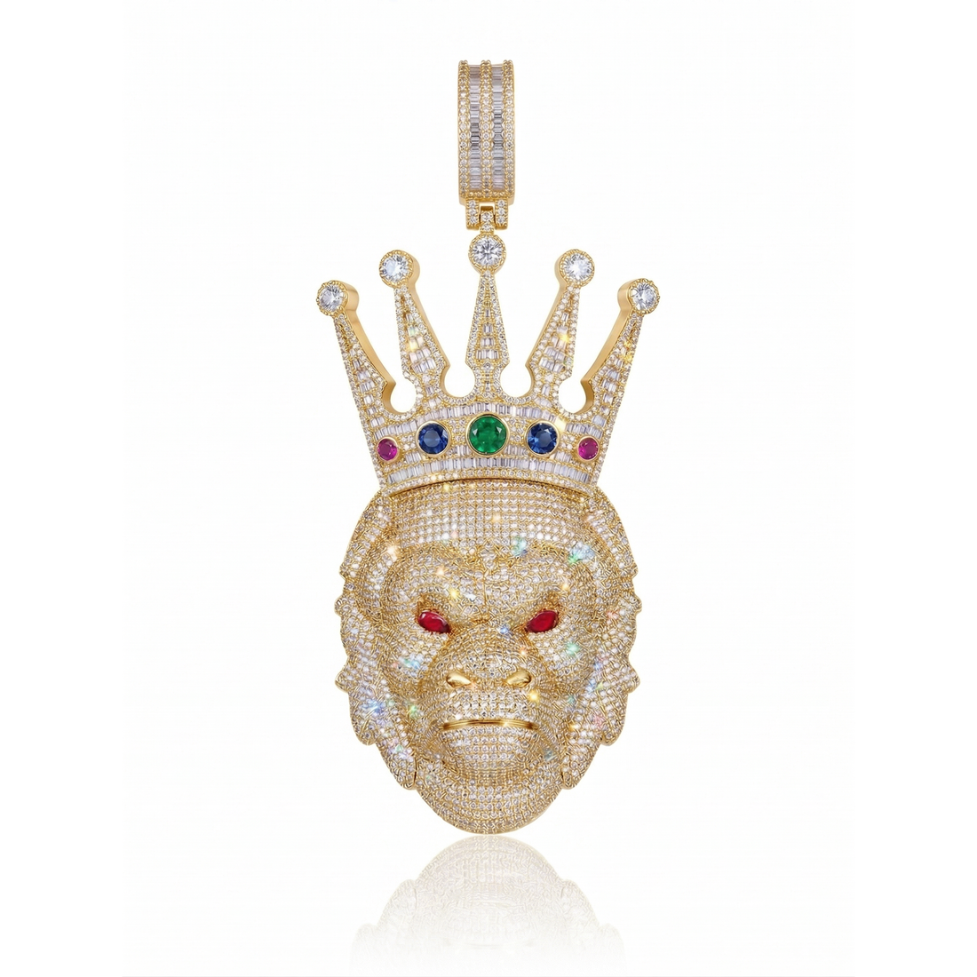iced out crown gorilla head pendant gold cubic zirconia hip hop necklace