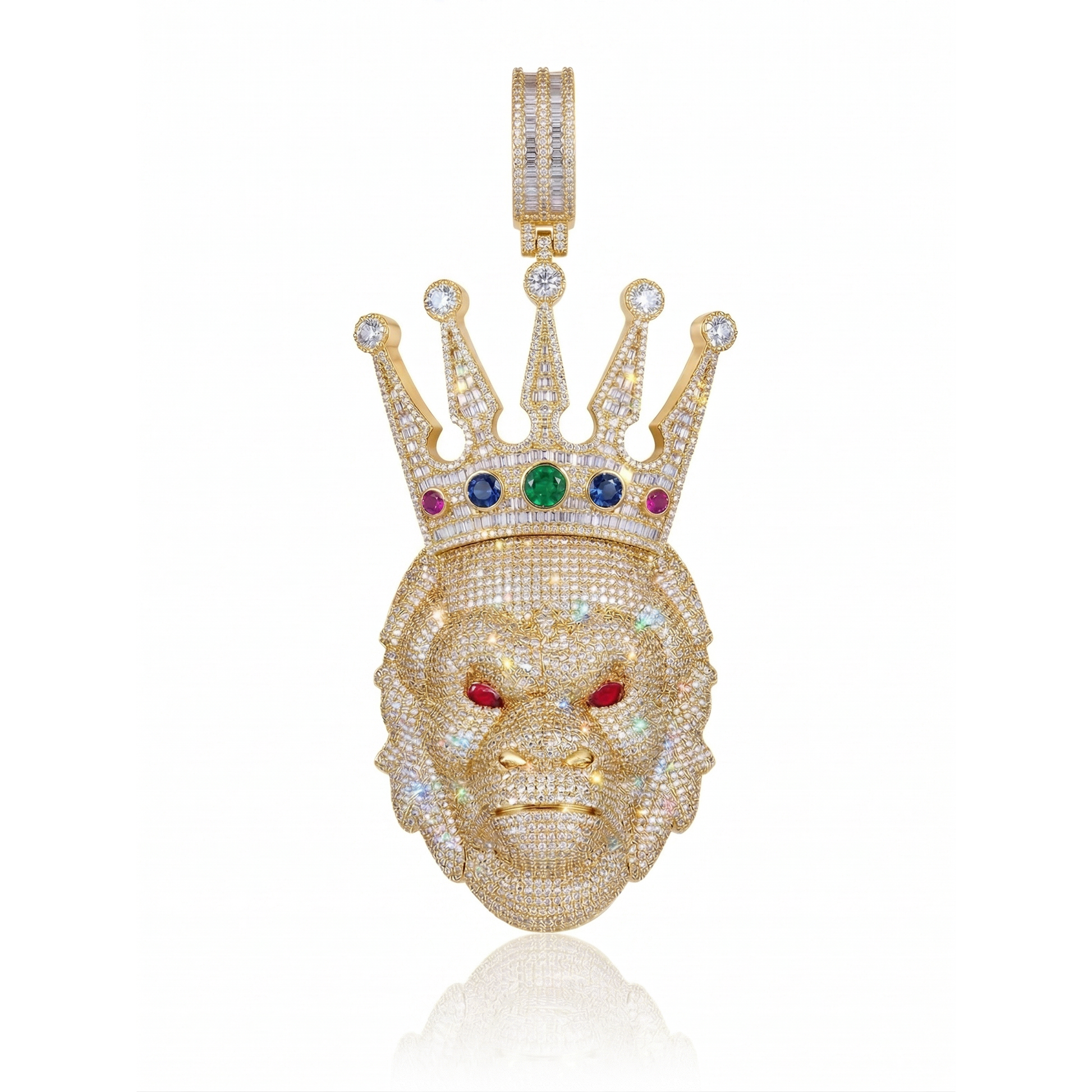 iced out crown gorilla head pendant gold cubic zirconia hip hop necklace