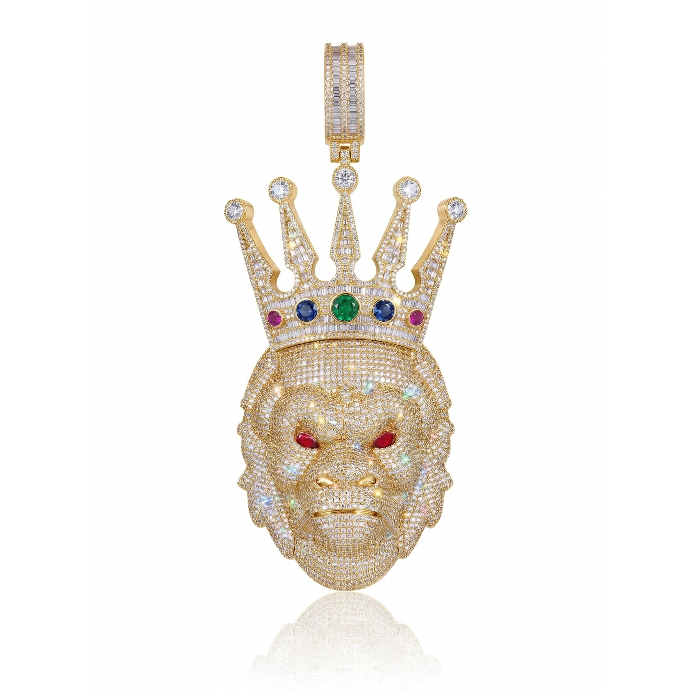 iced out crown gorilla head pendant gold cubic zirconia hip hop necklace