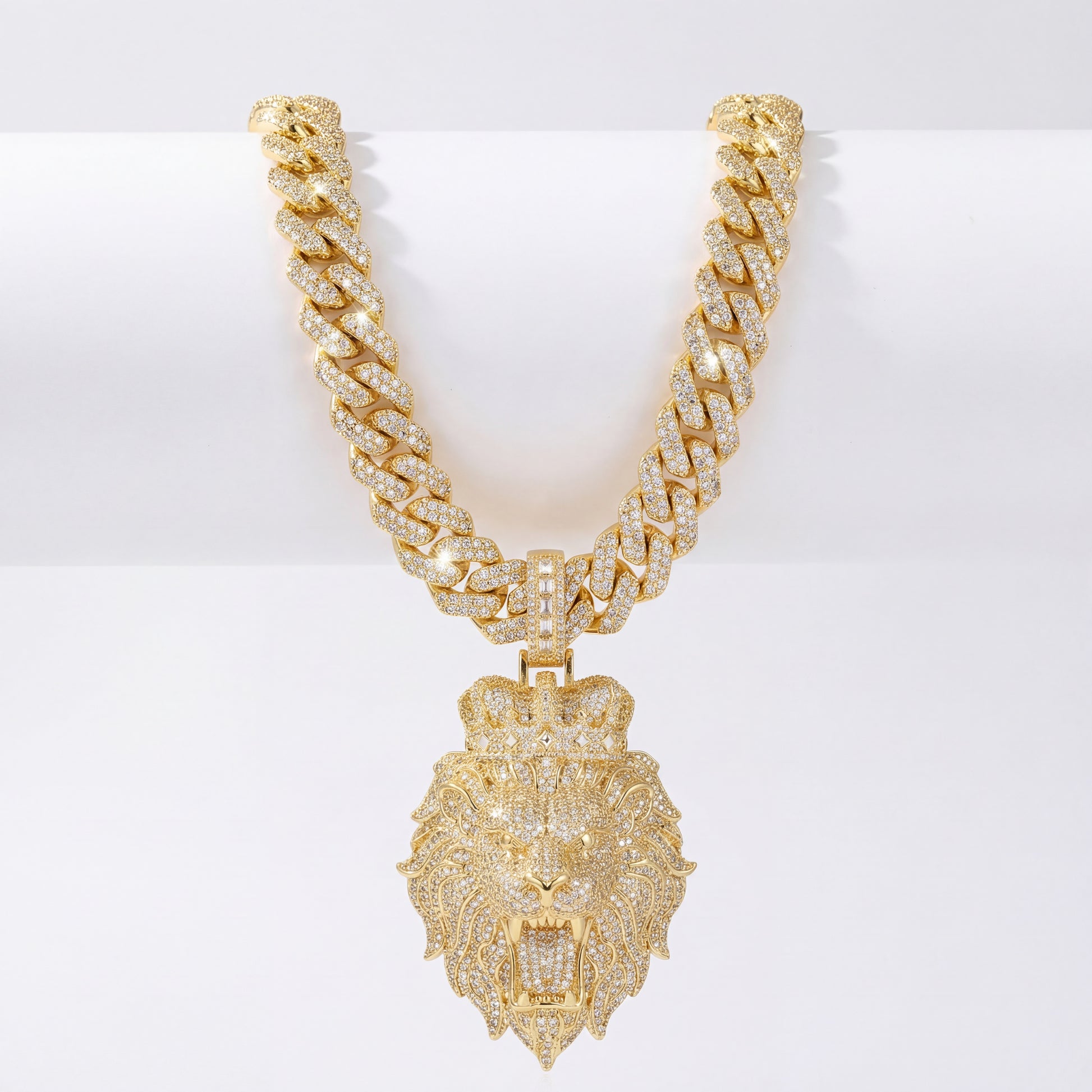 Gold lion head pendant with Cuban chain
