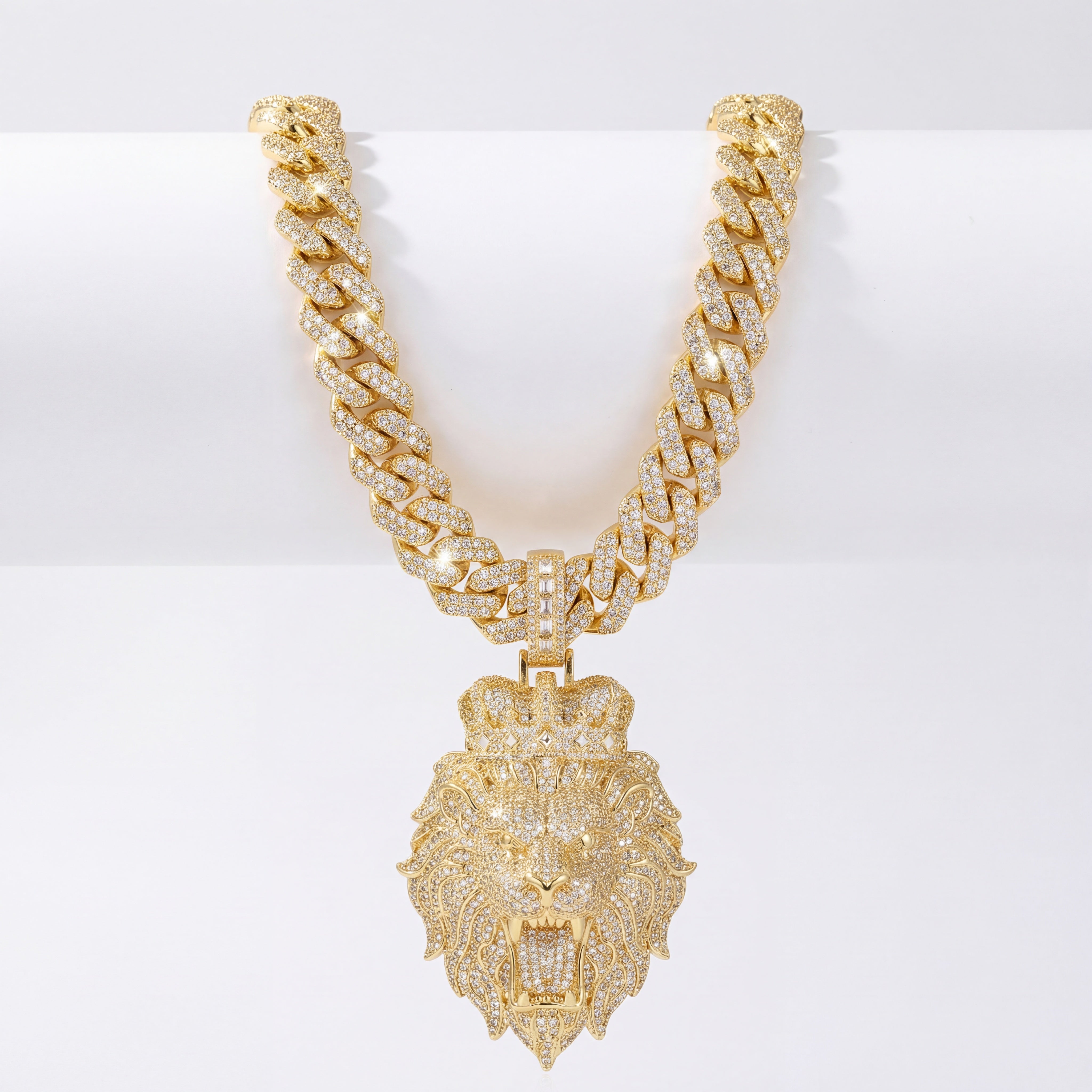 Gold lion head pendant with Cuban chain