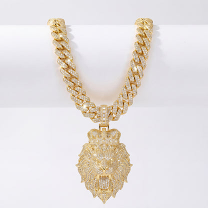 Gold lion head pendant with Cuban chain