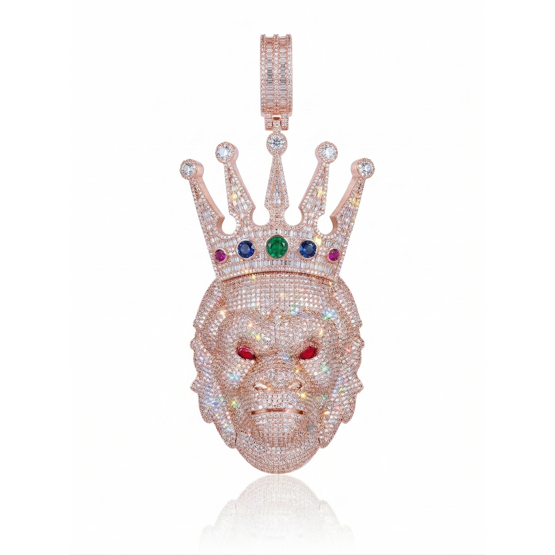 iced out crown gorilla head pendant gold cubic zirconia hip hop necklace
