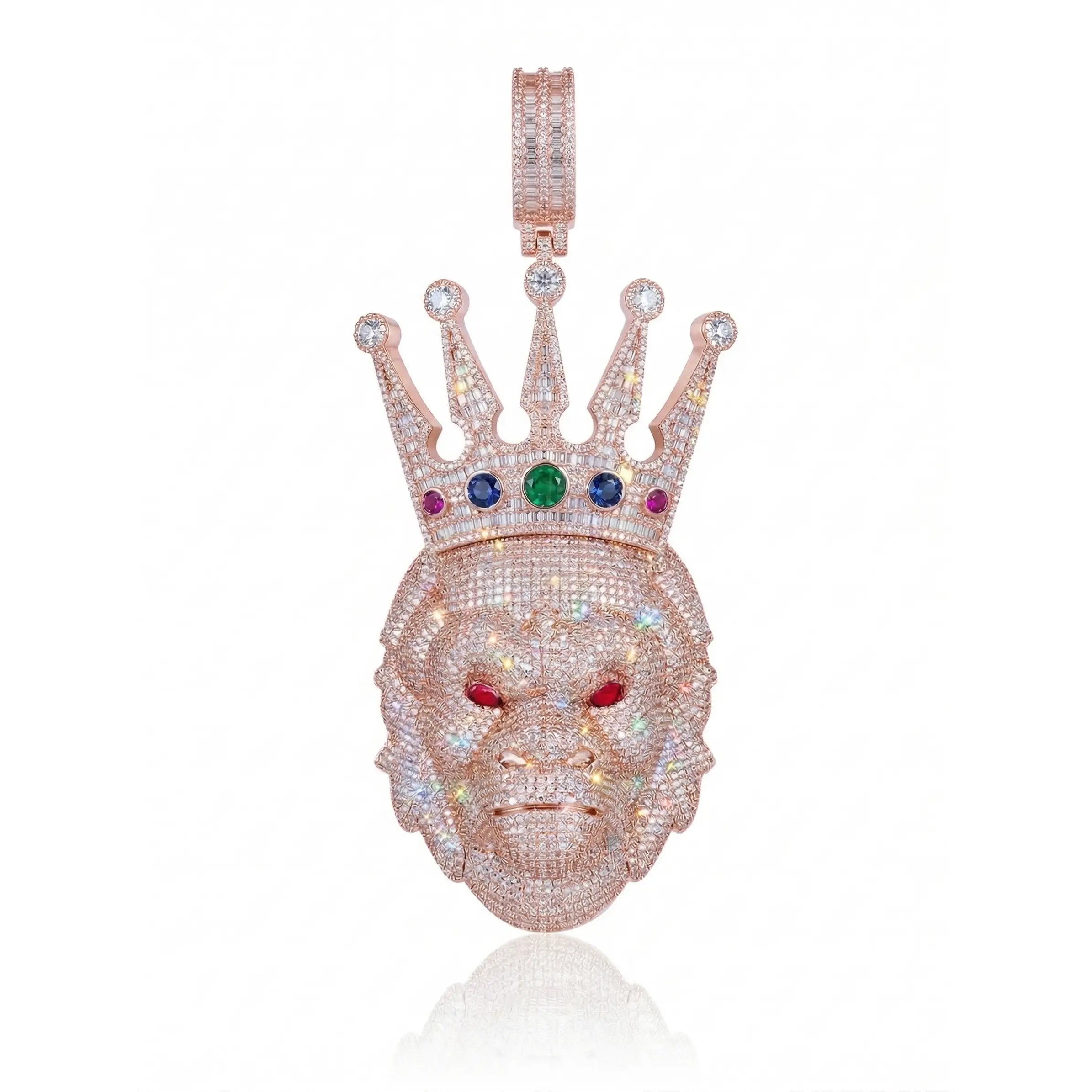 Iced Out Crown Gorilla Head Pendant -Rose Gold