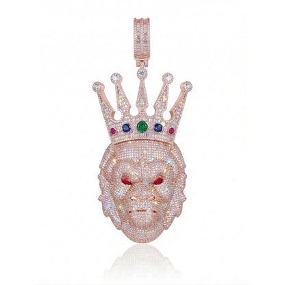 Iced Out Crown Gorilla Head Pendant -Rose Gold